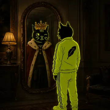 Winkcat seeing a crowned king in the mirror
