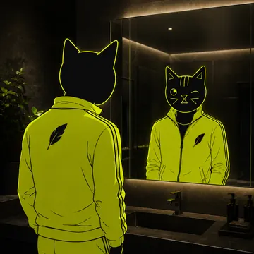 Winkcat facing a royal reflection in a mirror
